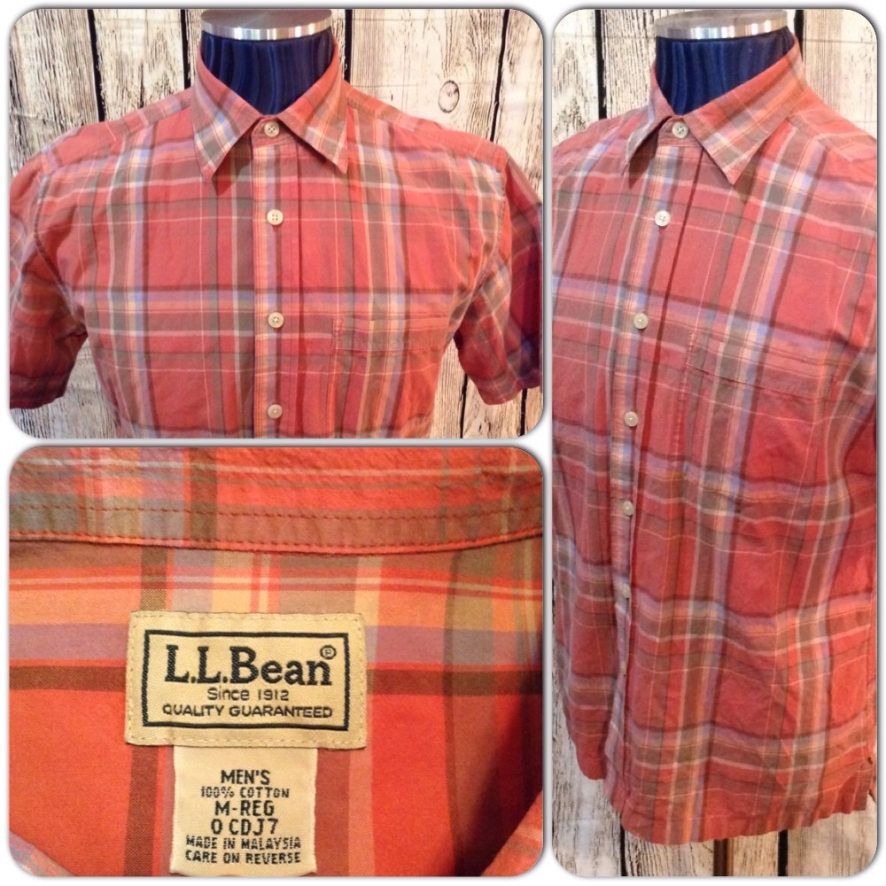 LL Bean SS Button Front Shirt Men Med Plaid H1-83